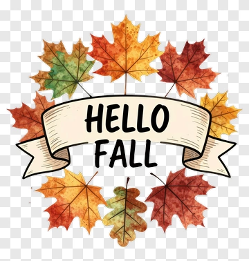 Hello Fall With Colorful Autumn Leaves PNG