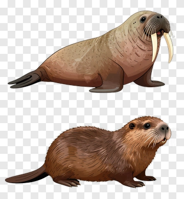 Walrus And Beaver Illustration PNG