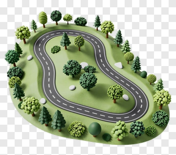 3D Road Curving Through A Park PNG