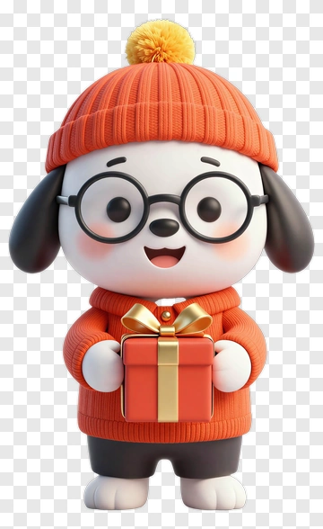 3D Cartoon Dog Holding A Gift Box PNG