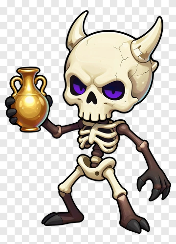 Cartoon Skeleton Holding A Golden Vase PNG