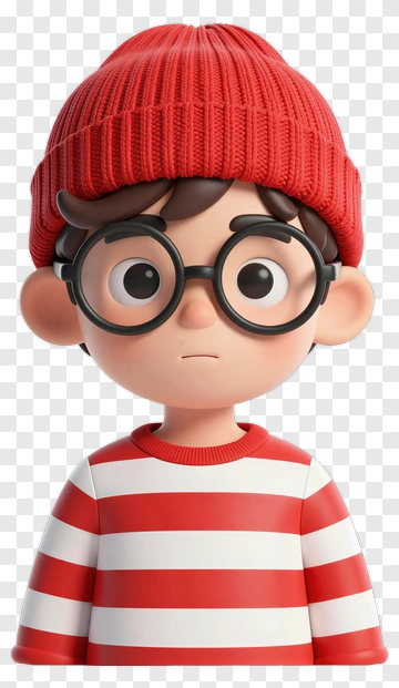 3D Boy Wearing Red Beanie And Striped Shirt PNG