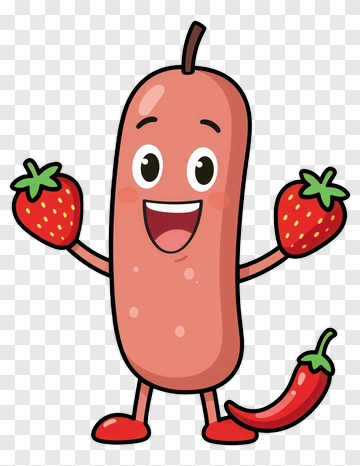 Cartoon Sausage Holding Strawberries PNG