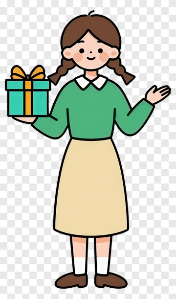 Girl Holding A Gift Box PNG