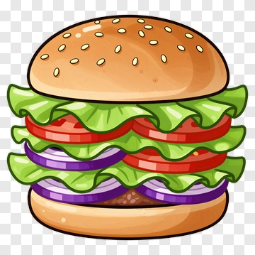 Cartoon Hamburger With Lettuce And Tomato PNG