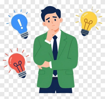 Businessman Thinking Surrounded By Light Bulbs PNG