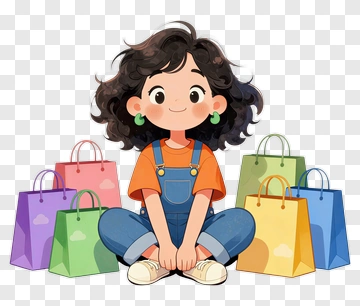 Cartoon Girl Sitting With Shopping Bags PNG