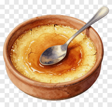 Caramel Custard In A Bowl With Spoon PNG