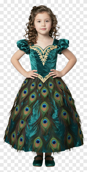 Girl Wearing A Peacock Costume PNG