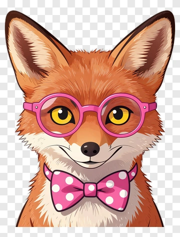 Cartoon Fox Wearing Glasses And Bow Tie PNG