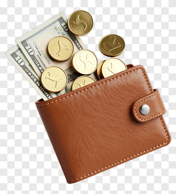 Brown Wallet With Money And Coins PNG