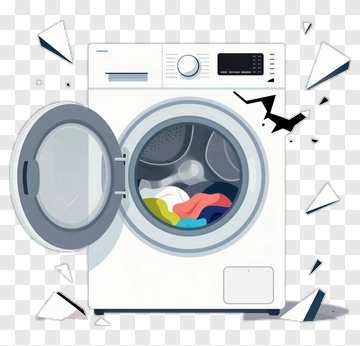 Washing Machine With Open Door And Colorful Laundry PNG