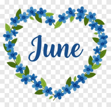 Blue Floral Heart With June Text PNG