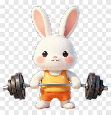 3D Cartoon Rabbit Lifting Weights PNG