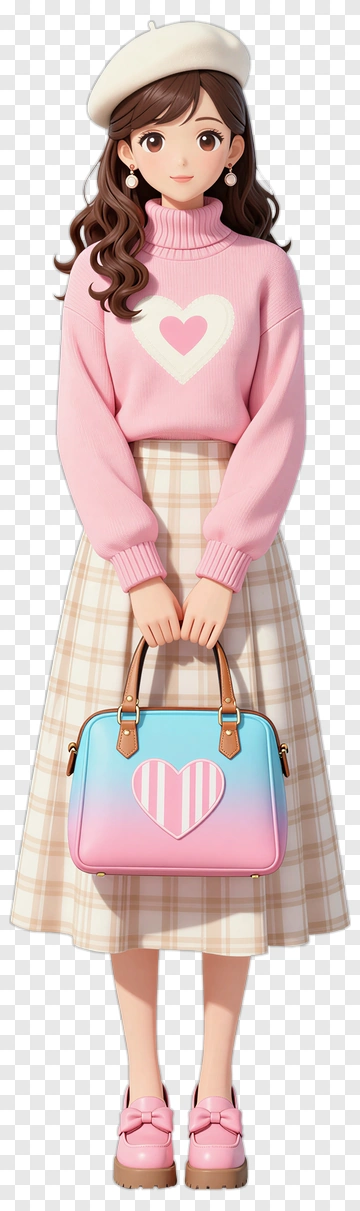 Stylish Girl Holding A Heart Bag PNG