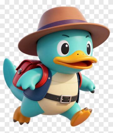 Cartoon Platypus Wearing A Hat And Backpack PNG