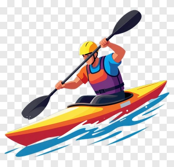 Cartoon Kayaker Paddling On Water PNG