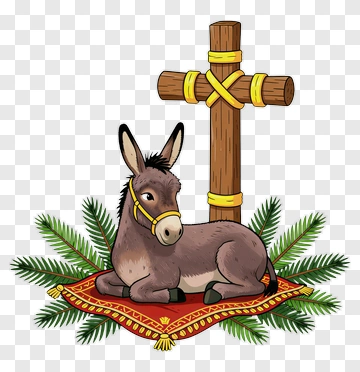 Donkey Resting By A Cross With Greenery PNG