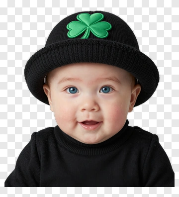 Baby Wearing A Black Hat With Green Clover PNG