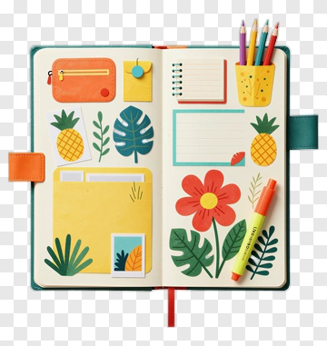 Colorful Notebook With Floral And Tropical Elements PNG