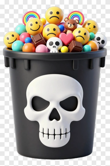 Candy Bucket Filled With Emoji And Colorful Objects PNG