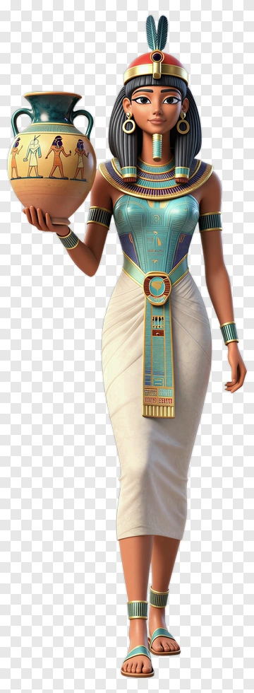 Cartoon Egyptian Woman Holding A Vase PNG