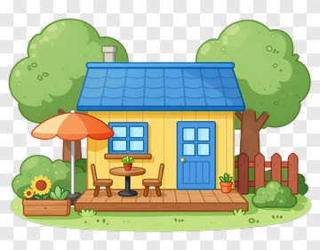 Cartoon House With Garden And Patio PNG