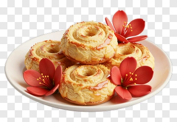 Plate Of Decorative Pastries With Flowers PNG