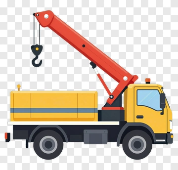 Flat Crane Truck With Red Arm PNG