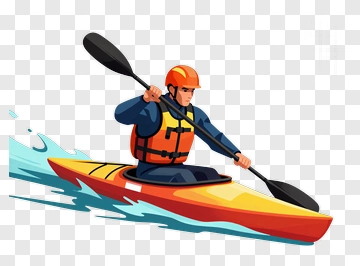 Kayaker Paddling In A Yellow Kayak PNG