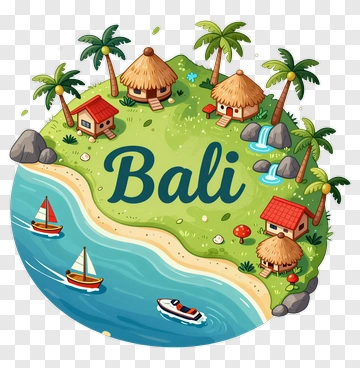 Illustration Of Bali Island With Beach And Houses PNG