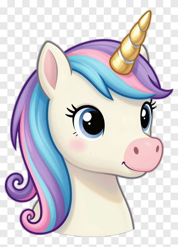 Cartoon Unicorn Head With Colorful Mane PNG