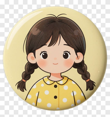 Cartoon Girl With Braids Wearing A Yellow Polka Dot Shirt PNG