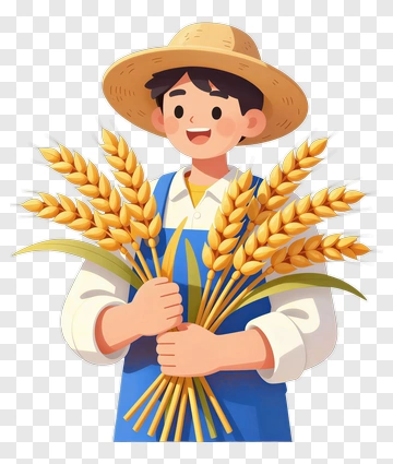 Cartoon Farmer Holding Wheat PNG