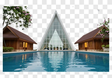 Modern Glass House With Pool PNG