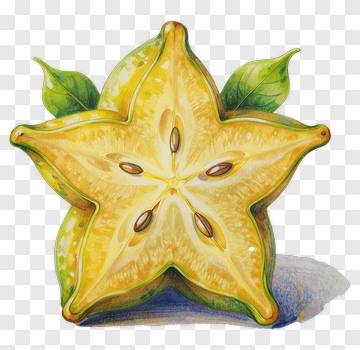 Starfruit With Green Leaves PNG