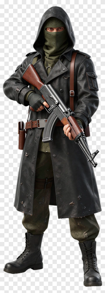 Armed Soldier In Black Coat PNG
