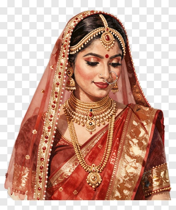 Traditional Indian Bride In Red Saree PNG