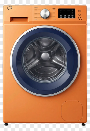 Orange Washing Machine With Transparent Door PNG