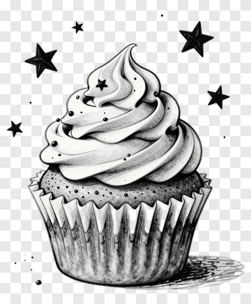 Sketch Cupcake With Stars PNG