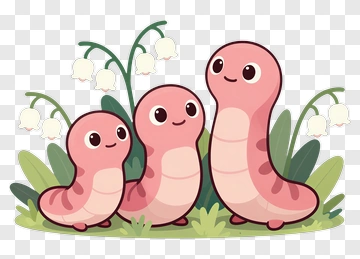 Cartoon Worm Family In A Garden PNG
