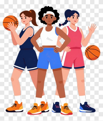 Cartoon Basketball Team Of Three Players PNG
