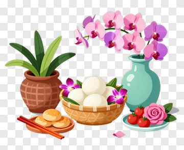 Colorful Arrangement Of Flowers And Fruits PNG