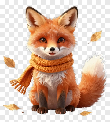 Cartoon Fox Wearing An Orange Scarf PNG