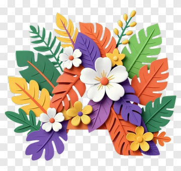 Colorful Floral Arrangement With Leaves And Flowers PNG