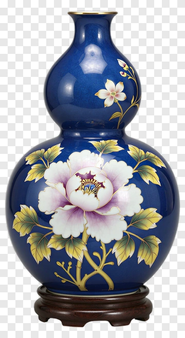 Decorative Blue Porcelain Vase With Floral Design PNG