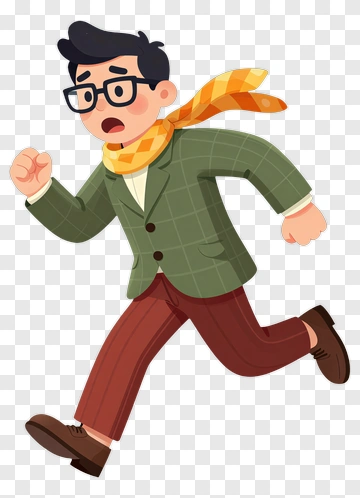 Cartoon Man Running With A Scarf PNG