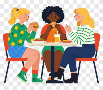 Friends Eating Burgers At A Table PNG