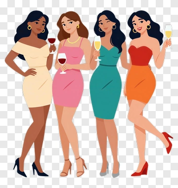 Group Of Four Women Holding Drinks PNG