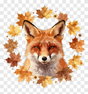 Fox Surrounded By Autumn Leaves PNG